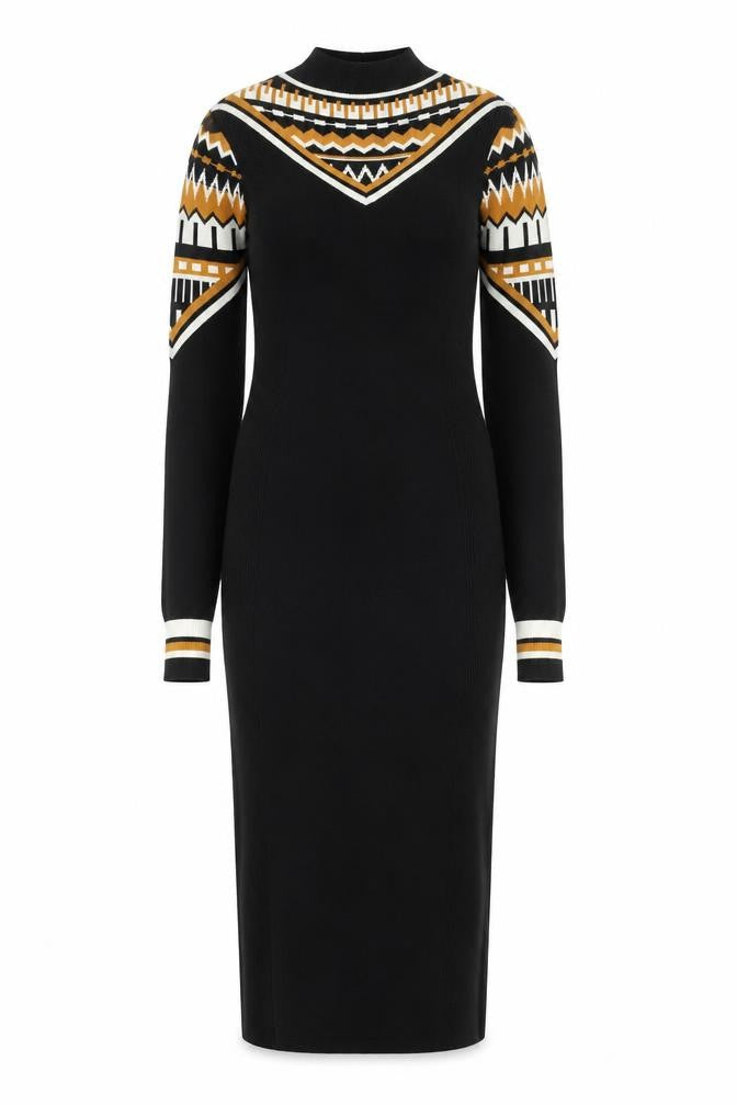 Karen Millen Women's Black XS Geometric Knit Bodycon Midi Dress