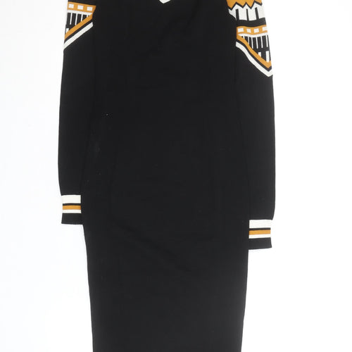 Karen Millen Women's Black XS Geometric Knit Bodycon Midi Dress