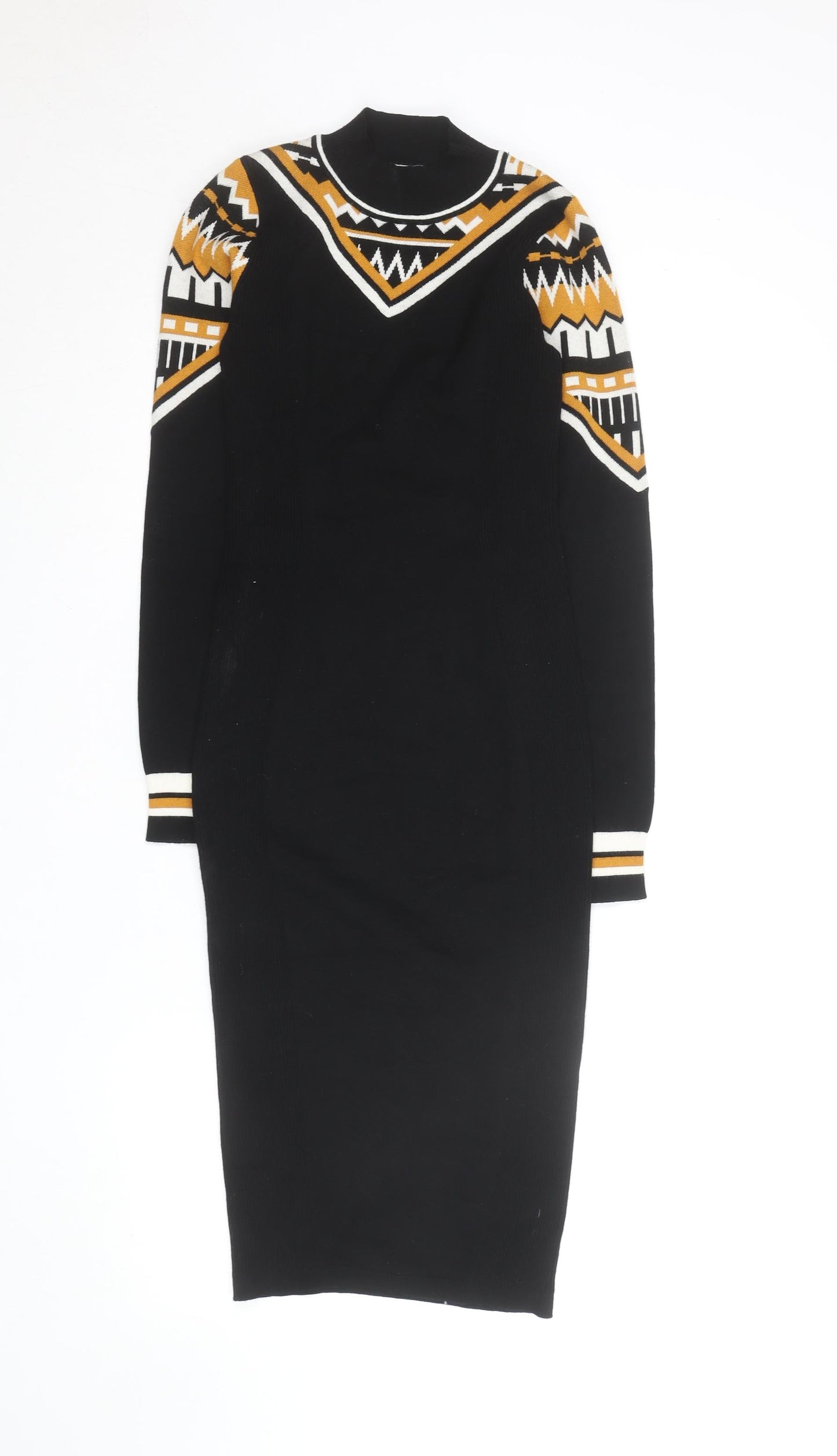 Karen Millen Women's Black XS Geometric Knit Bodycon Midi Dress