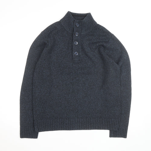 Marks and Spencer Men’s Blue Henley High Neck Jumper Medium
