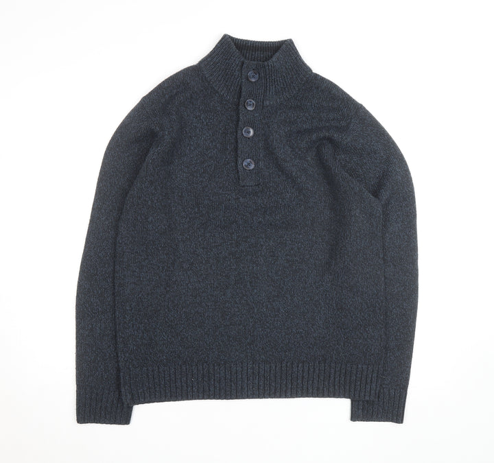 Marks and Spencer Men’s Blue Henley High Neck Jumper Medium