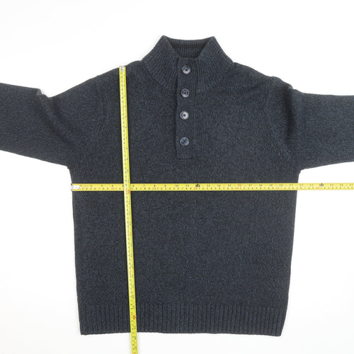 Marks and Spencer Men’s Blue Henley High Neck Jumper Medium