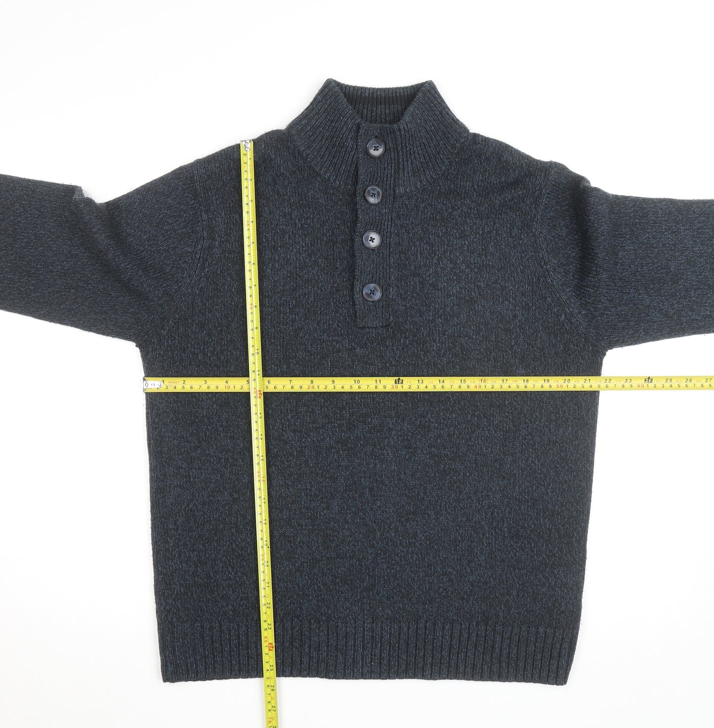 Marks and Spencer Men’s Blue Henley High Neck Jumper Medium
