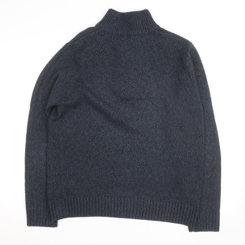 Marks and Spencer Men’s Blue Henley High Neck Jumper Medium