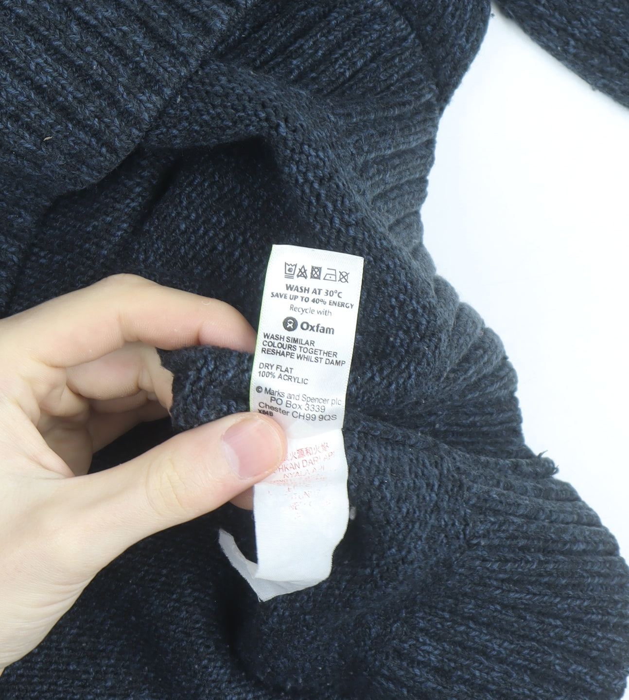 Marks and Spencer Men’s Blue Henley High Neck Jumper Medium