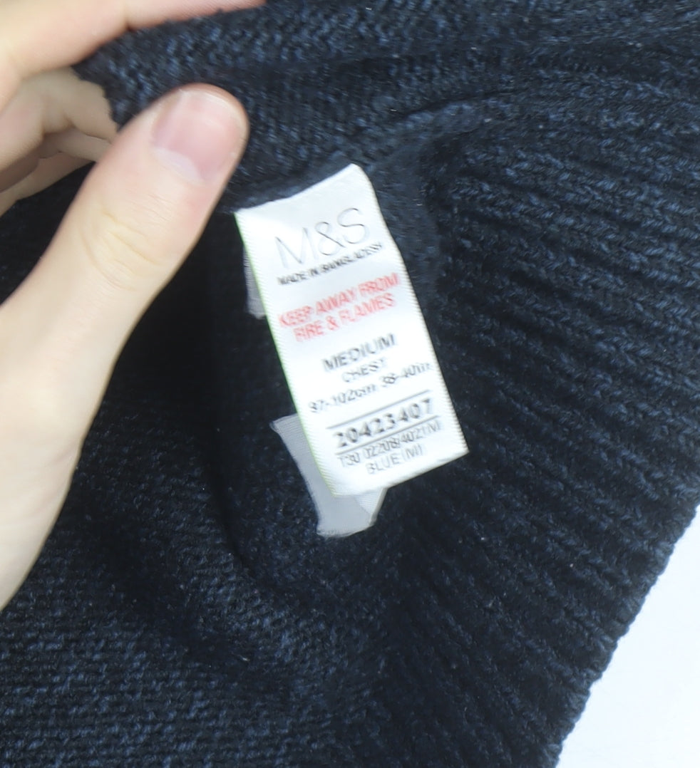 Marks and Spencer Men’s Blue Henley High Neck Jumper Medium