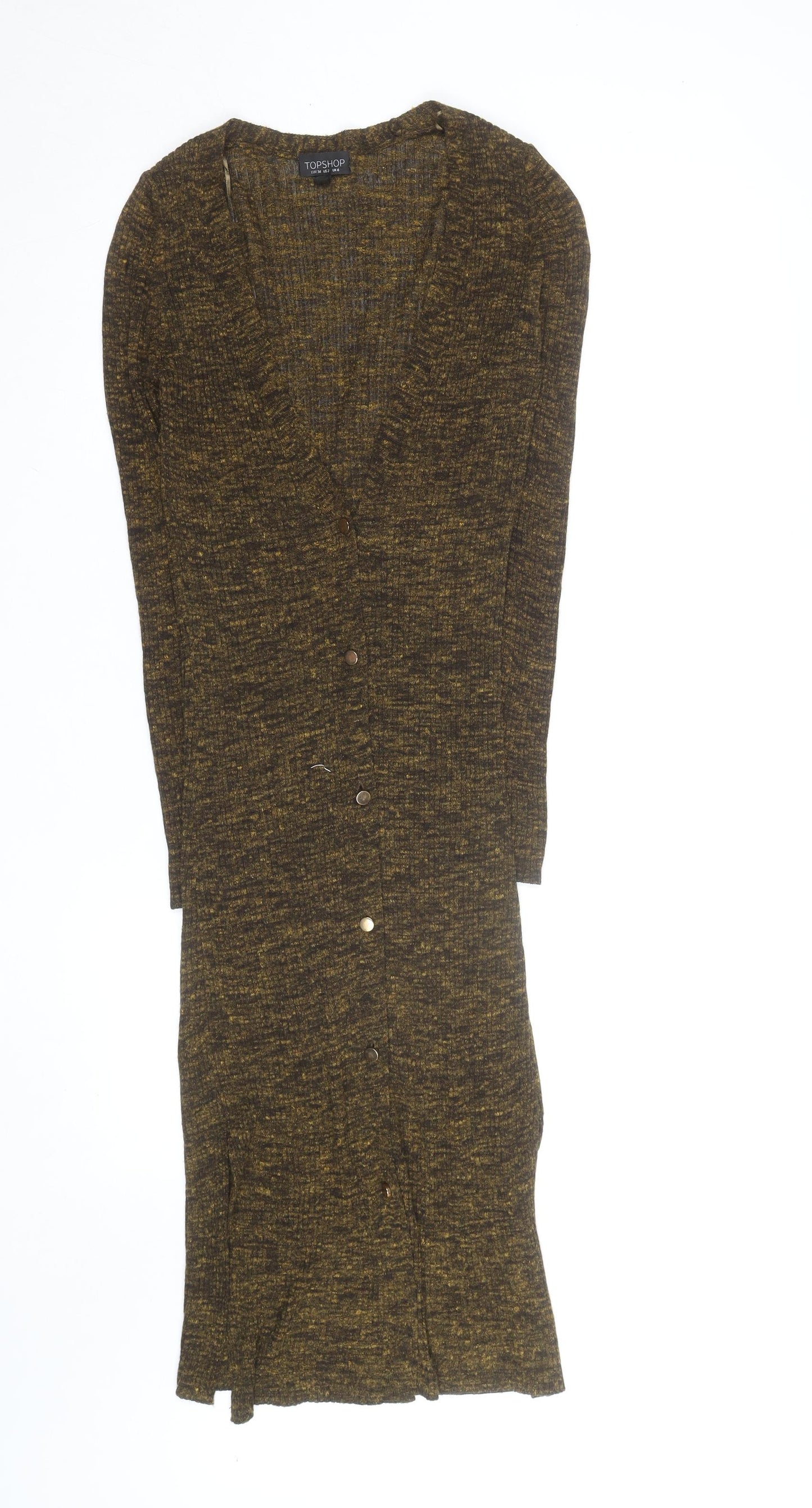 Topshop Women Brown Knit Bodycon Midi Dress Size 6 Long Sleeve
