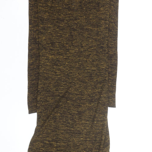 Topshop Women Brown Knit Bodycon Midi Dress Size 6 Long Sleeve