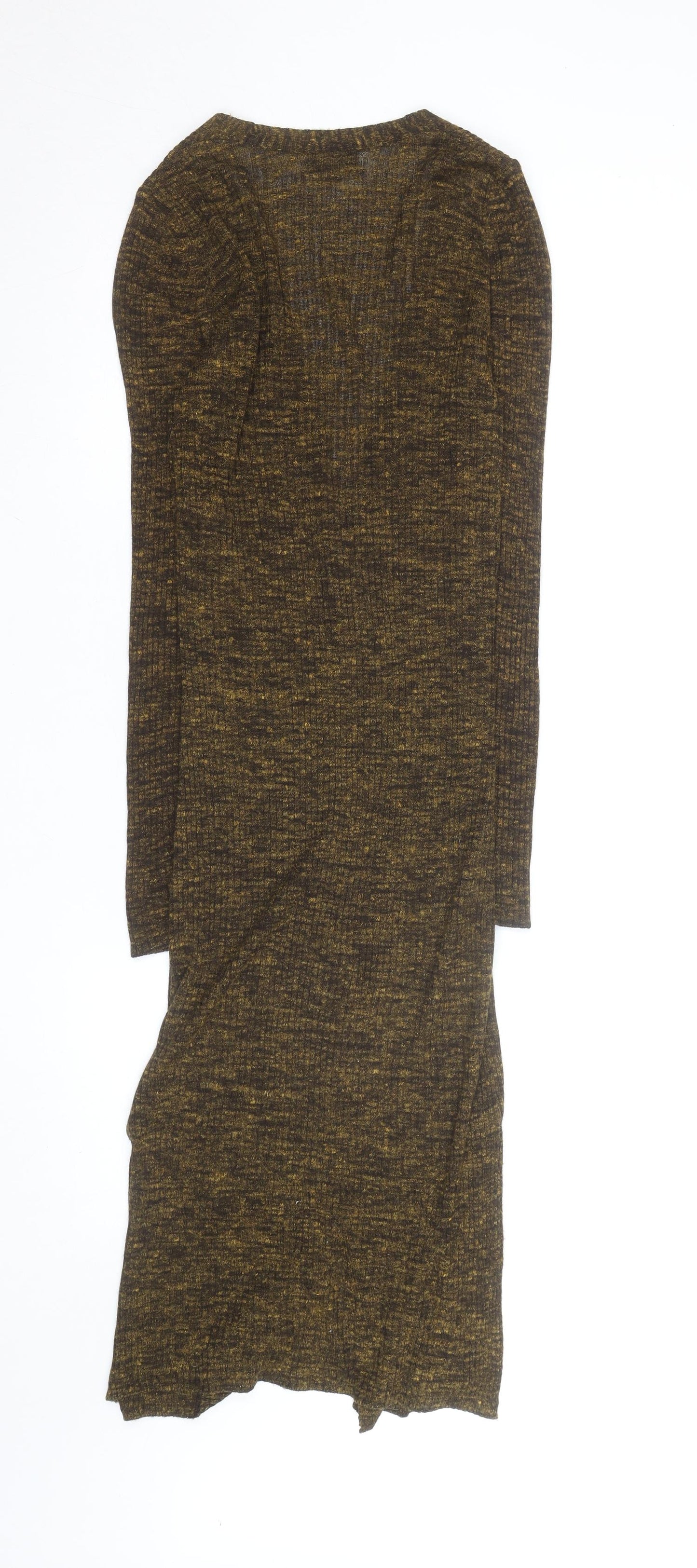 Topshop Women Brown Knit Bodycon Midi Dress Size 6 Long Sleeve