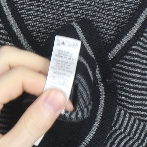 Marks and Spencer Autograph Men's Grey Striped V-Neck Cotton Jumper Size L
