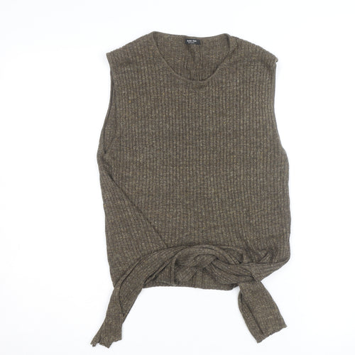 Massimo Dutti Women Brown Knit Sleeveless Tie Hem Wool Tank Top Size M