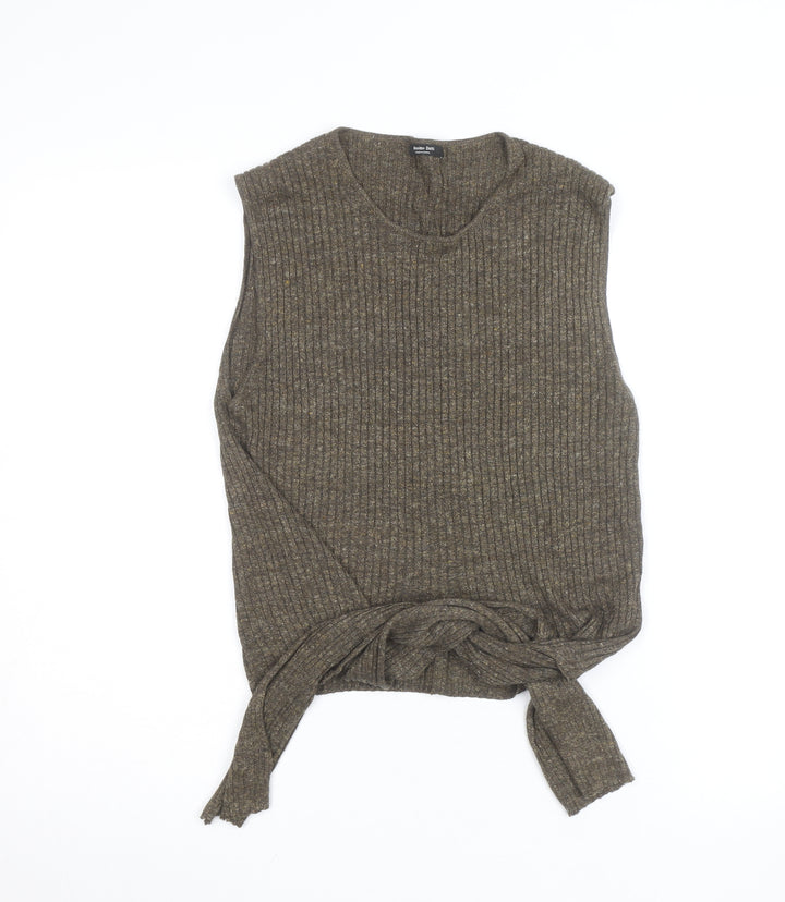 Massimo Dutti Women Brown Knit Sleeveless Tie Hem Wool Tank Top Size M