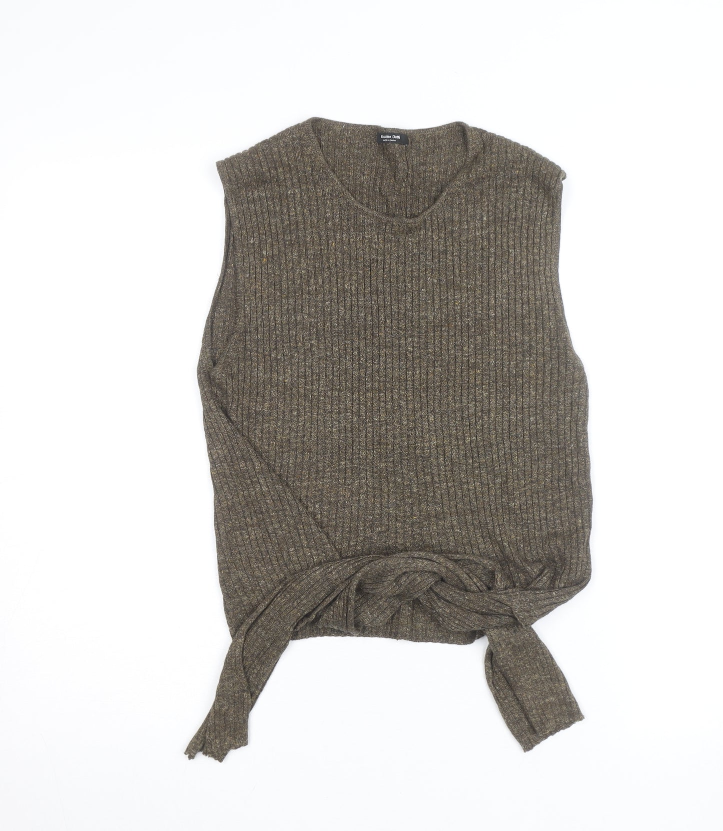 Massimo Dutti Women Brown Knit Sleeveless Tie Hem Wool Tank Top Size M