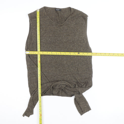 Massimo Dutti Women Brown Knit Sleeveless Tie Hem Wool Tank Top Size M