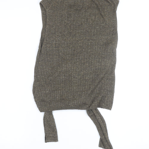 Massimo Dutti Women Brown Knit Sleeveless Tie Hem Wool Tank Top Size M