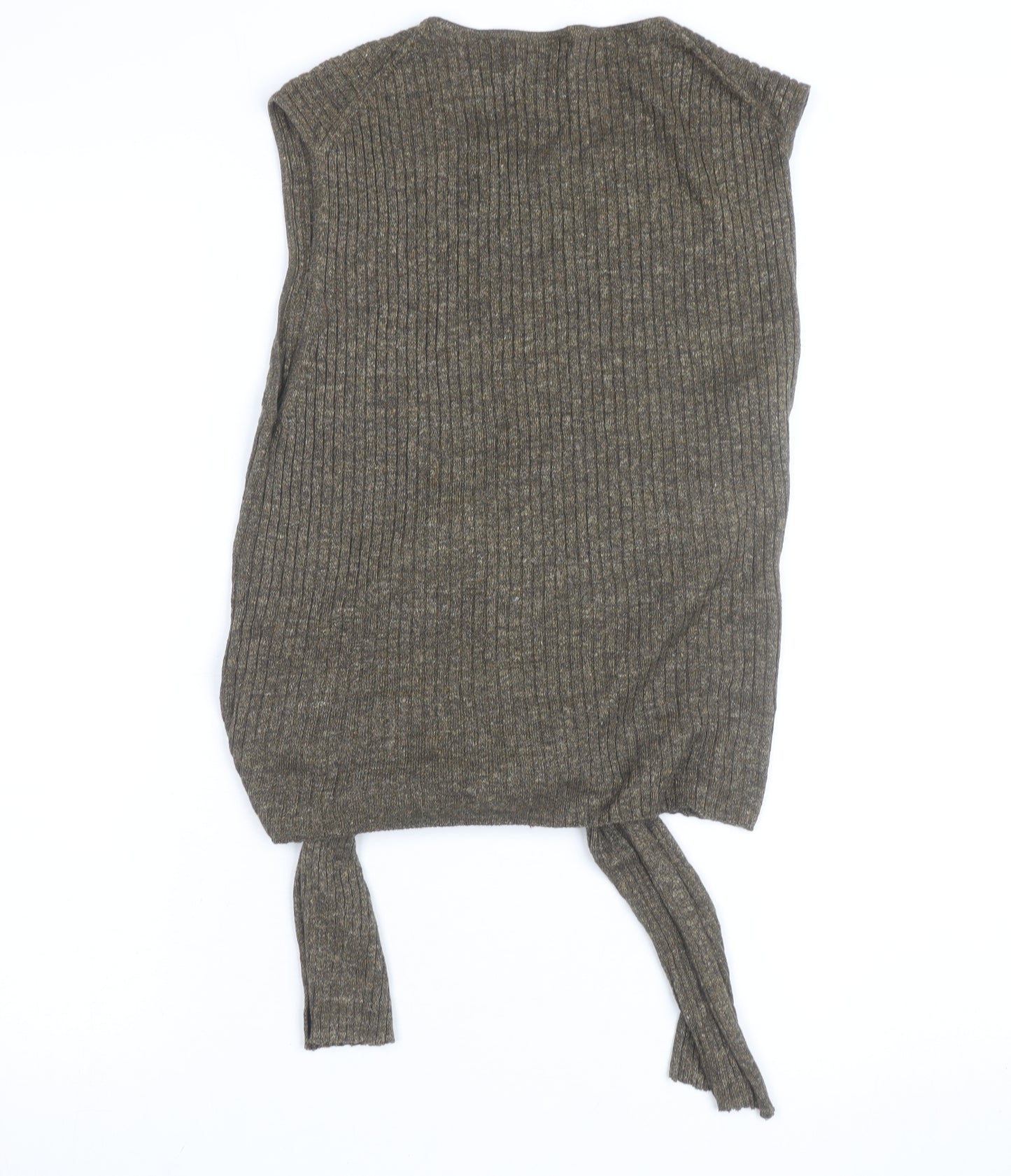 Massimo Dutti Women Brown Knit Sleeveless Tie Hem Wool Tank Top Size M