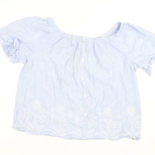 St. Bernard Blue Embroidered Cotton Tunic Blouse Women’s Size 16