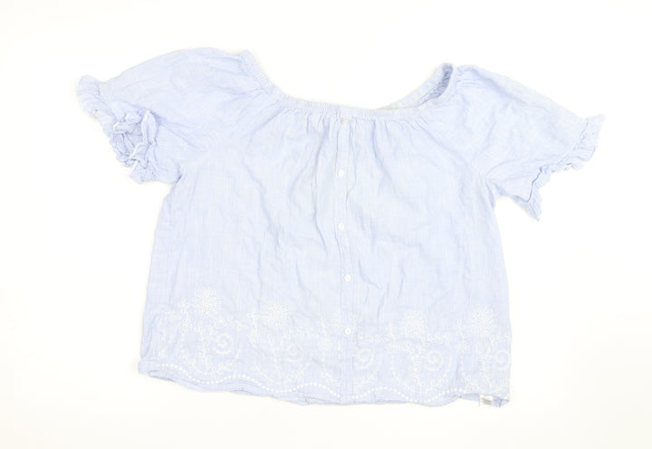St. Bernard Blue Embroidered Cotton Tunic Blouse Women’s Size 16