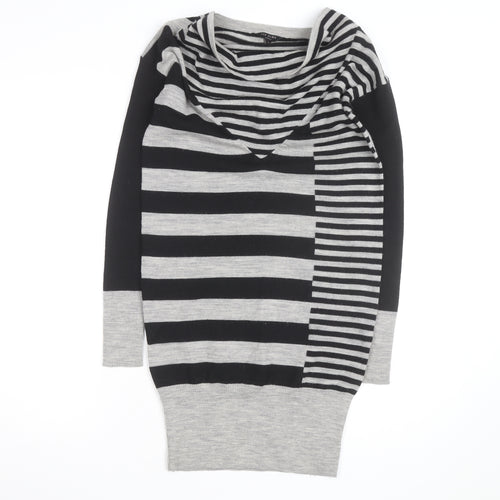 Ted Baker Women’s Grey Striped Wool Jumper Dress Size S Cowl Neck