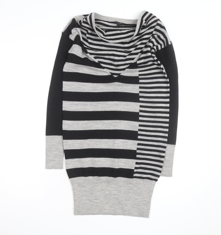 Ted Baker Women’s Grey Striped Wool Jumper Dress Size S Cowl Neck