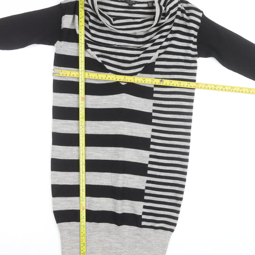 Ted Baker Women’s Grey Striped Wool Jumper Dress Size S Cowl Neck