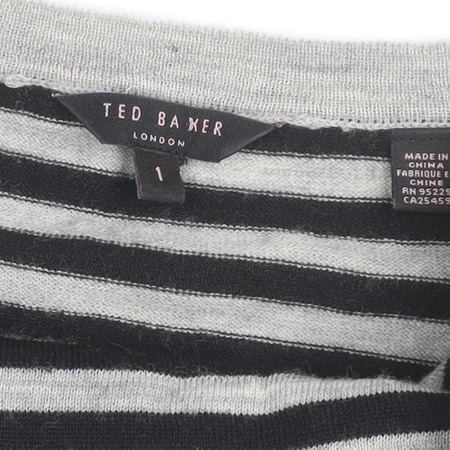 Ted Baker Women’s Grey Striped Wool Jumper Dress Size S Cowl Neck