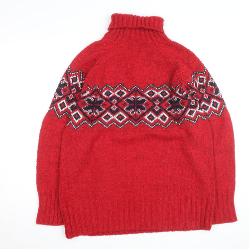 Marks & Spencer Women’s Red Fair Isle Wool Roll Neck Jumper Size 10