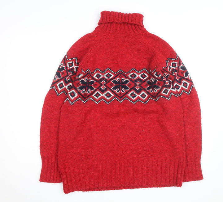 Marks & Spencer Women’s Red Fair Isle Wool Roll Neck Jumper Size 10
