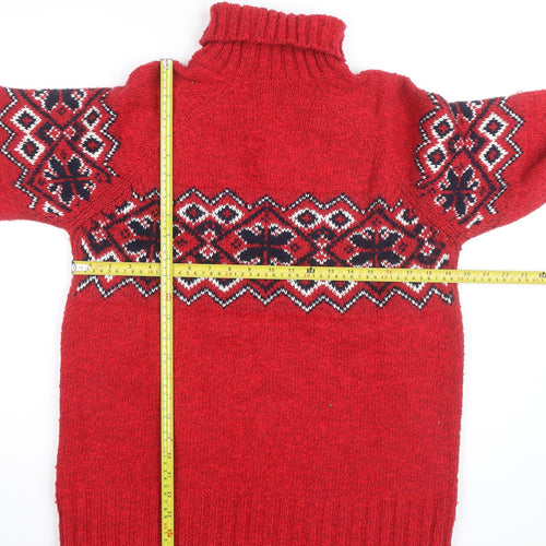 Marks & Spencer Women’s Red Fair Isle Wool Roll Neck Jumper Size 10