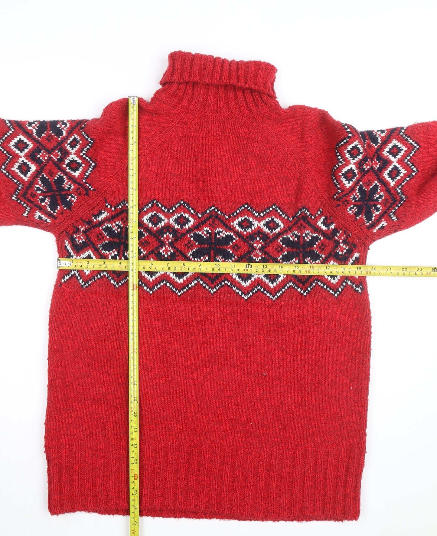 Marks & Spencer Women’s Red Fair Isle Wool Roll Neck Jumper Size 10
