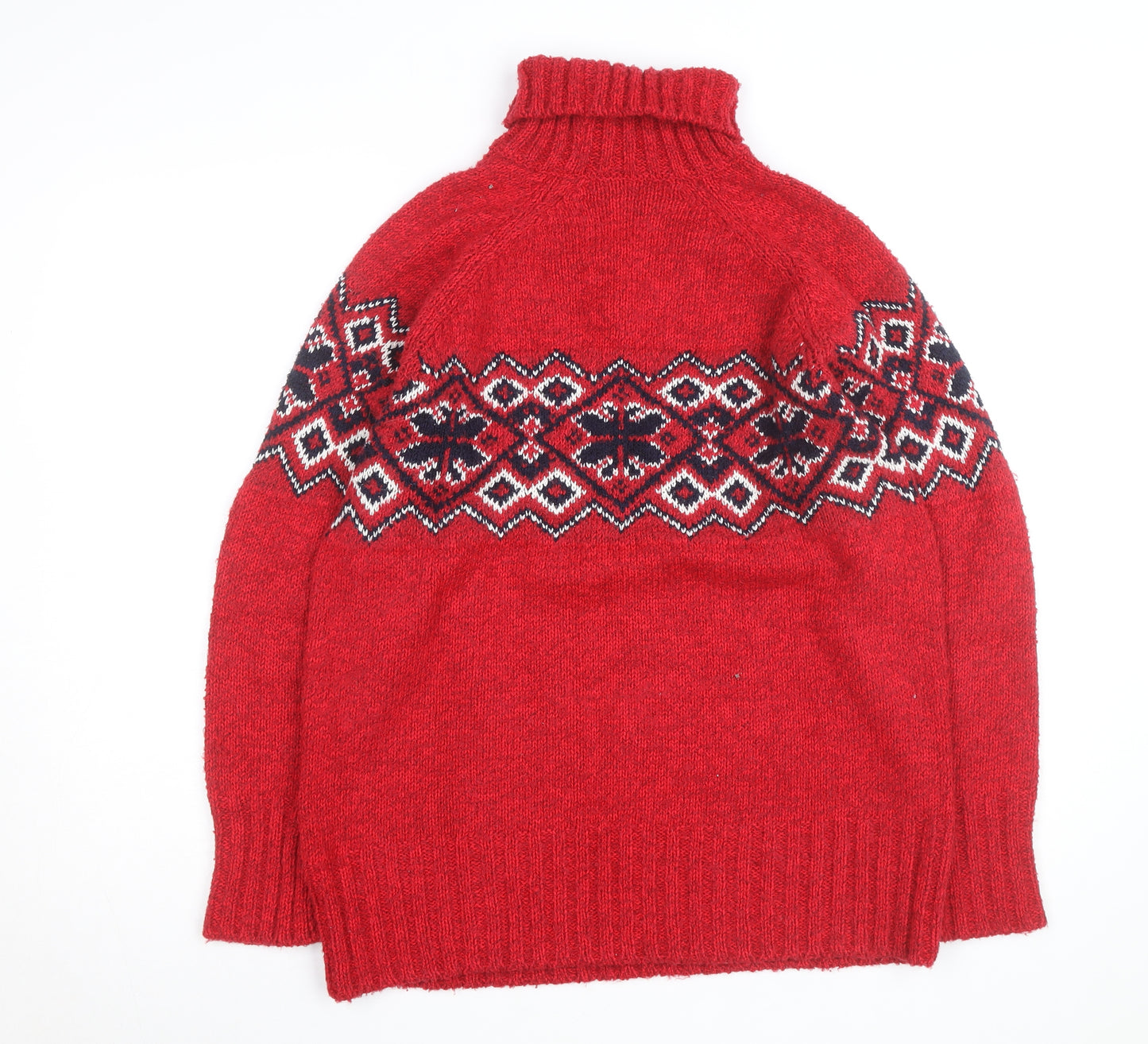 Marks & Spencer Women’s Red Fair Isle Wool Roll Neck Jumper Size 10