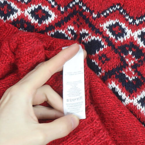 Marks & Spencer Women’s Red Fair Isle Wool Roll Neck Jumper Size 10