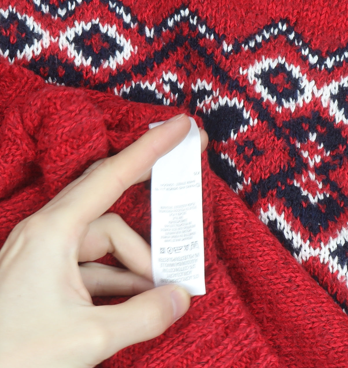 Marks & Spencer Women’s Red Fair Isle Wool Roll Neck Jumper Size 10