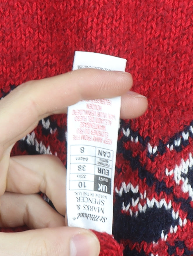 Marks & Spencer Women’s Red Fair Isle Wool Roll Neck Jumper Size 10