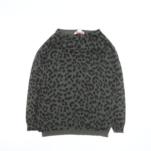 Mauvette Women's Green Leopard Print Viscose Jumper Size 8