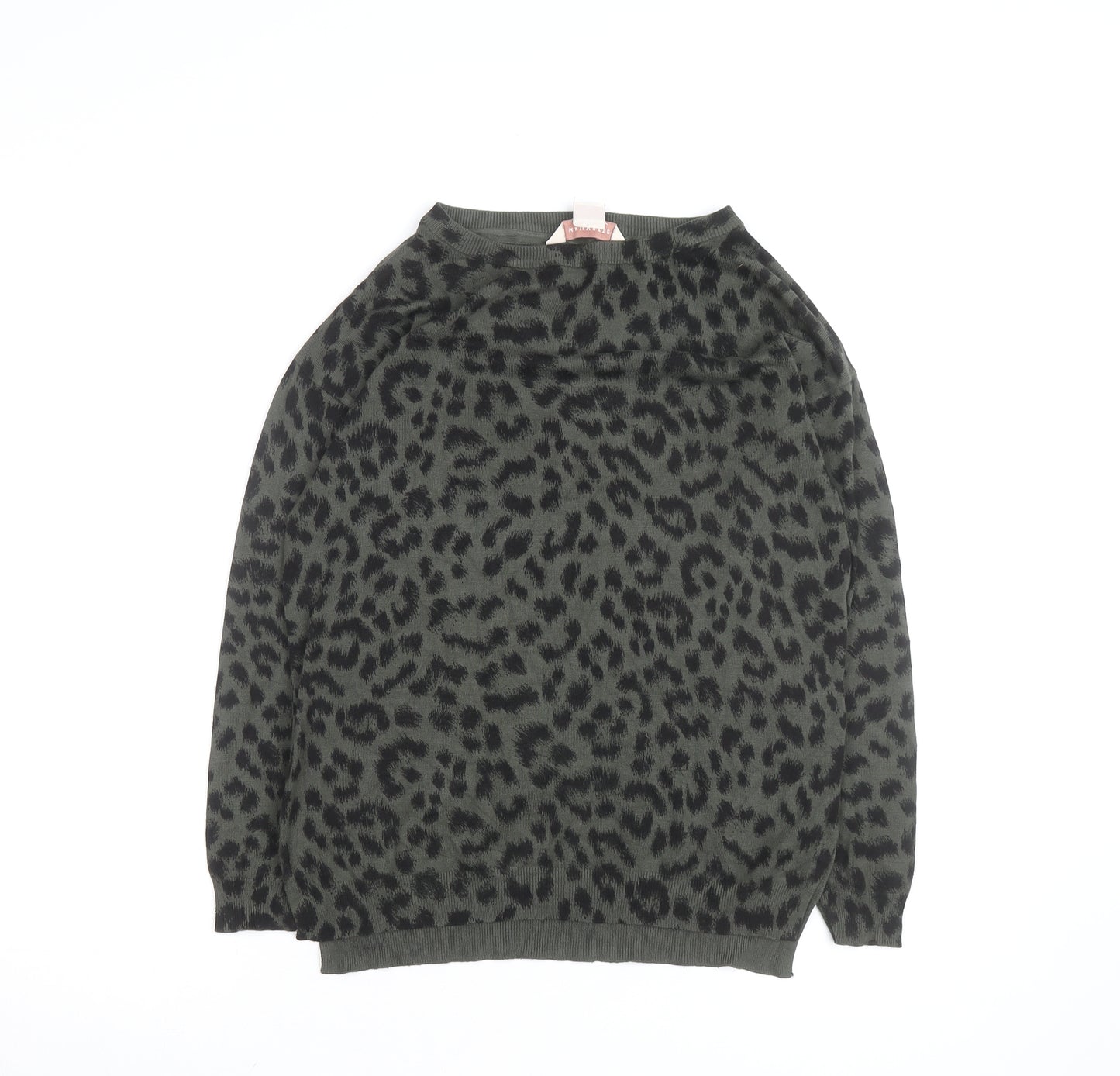 Mauvette Women's Green Leopard Print Viscose Jumper Size 8