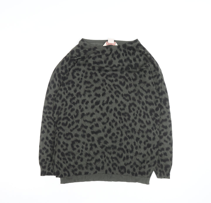 Mauvette Women's Green Leopard Print Viscose Jumper Size 8