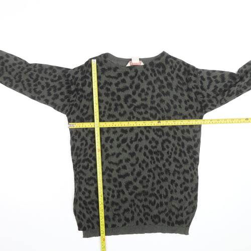 Mauvette Women's Green Leopard Print Viscose Jumper Size 8