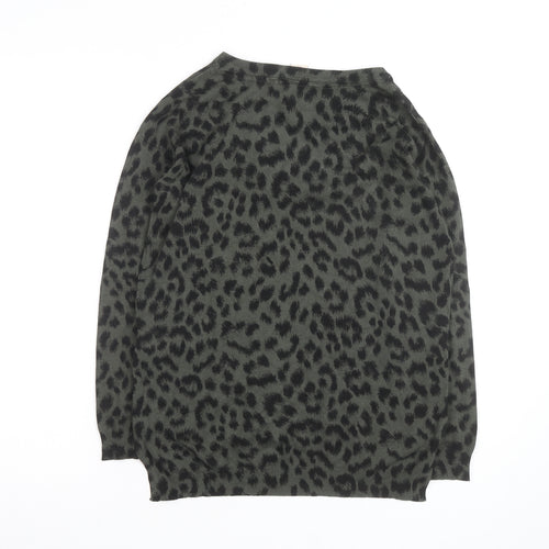 Mauvette Women's Green Leopard Print Viscose Jumper Size 8