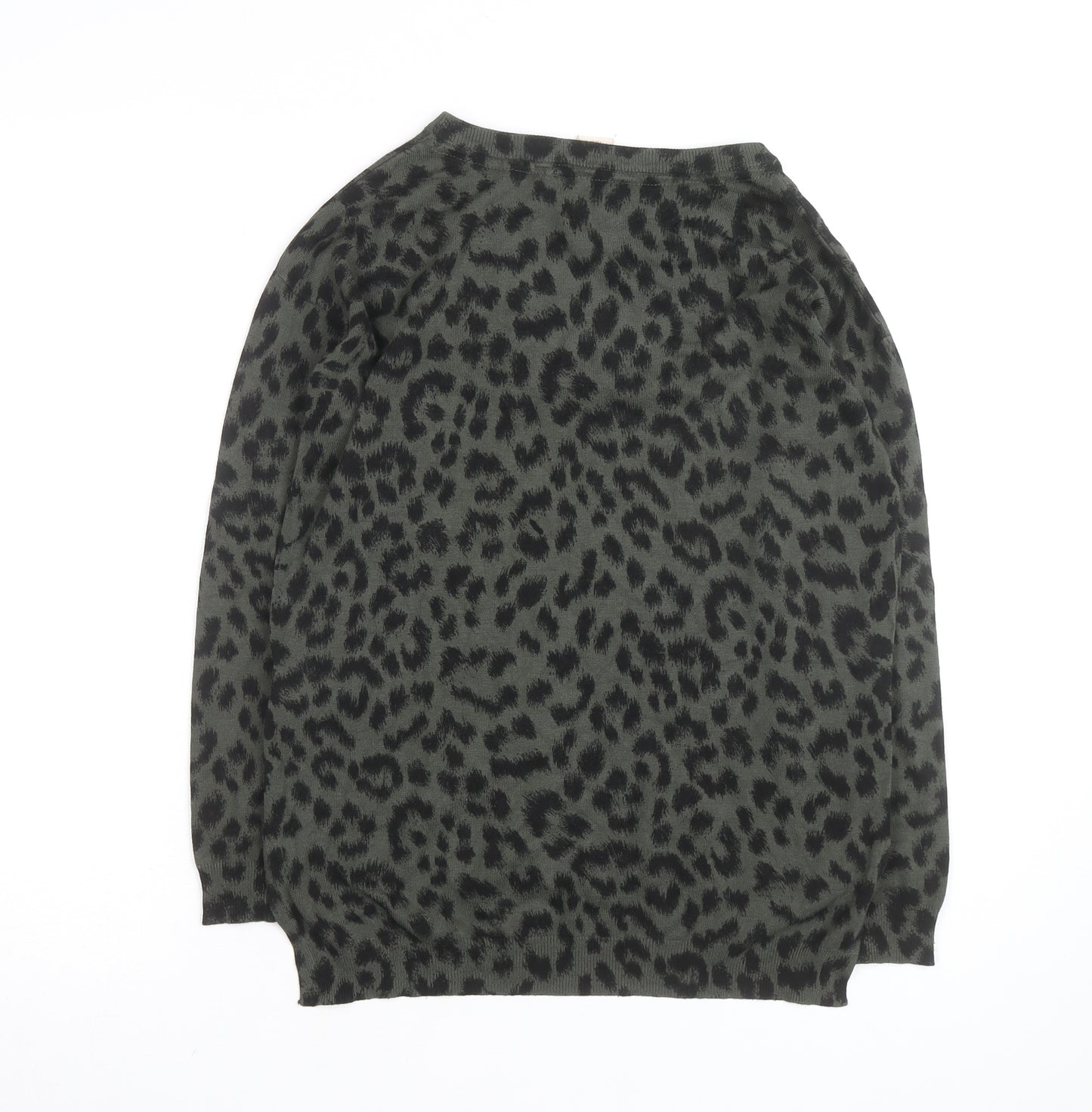 Mauvette Women's Green Leopard Print Viscose Jumper Size 8