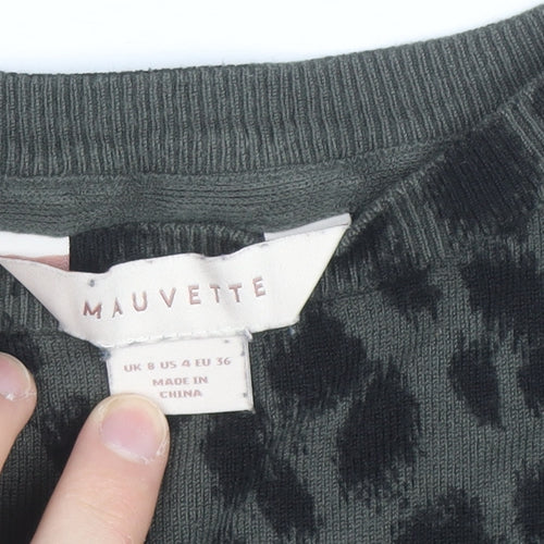 Mauvette Women's Green Leopard Print Viscose Jumper Size 8