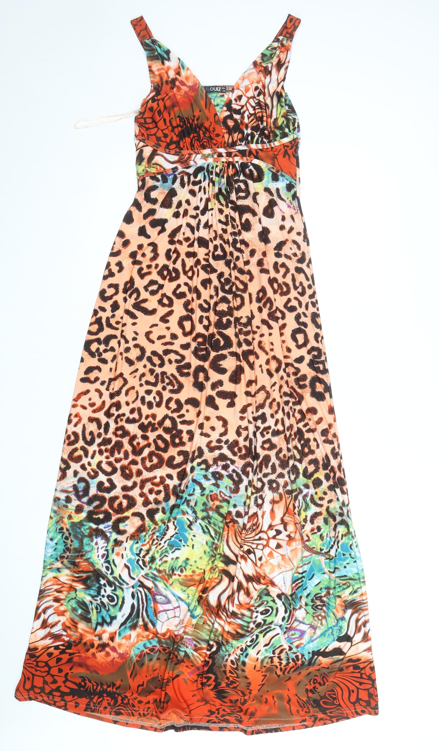 Quiz Women’s Multicoloured Animal Print Maxi Dress Size 10 Sleeveless V-Neck