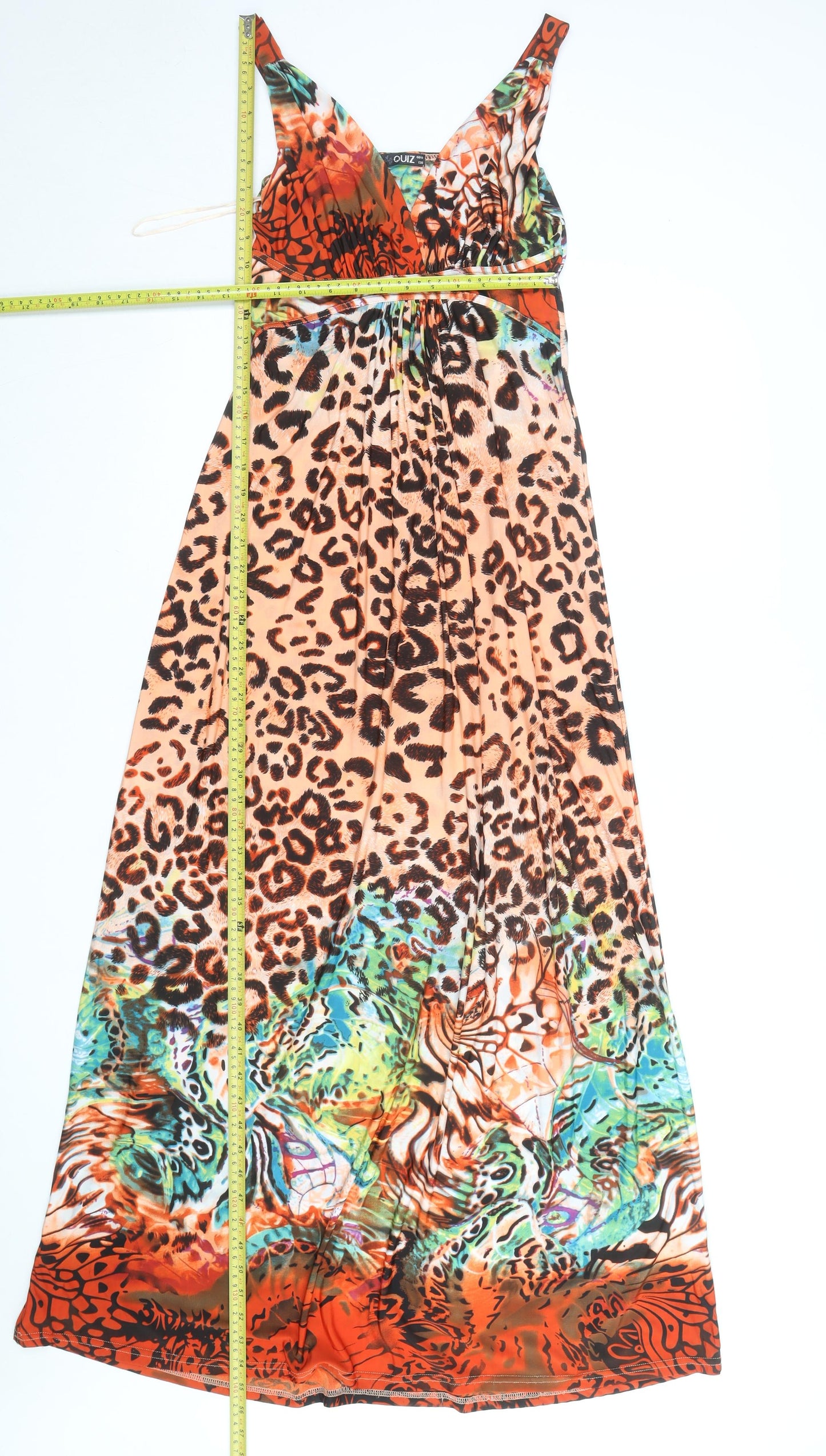 Quiz Women’s Multicoloured Animal Print Maxi Dress Size 10 Sleeveless V-Neck