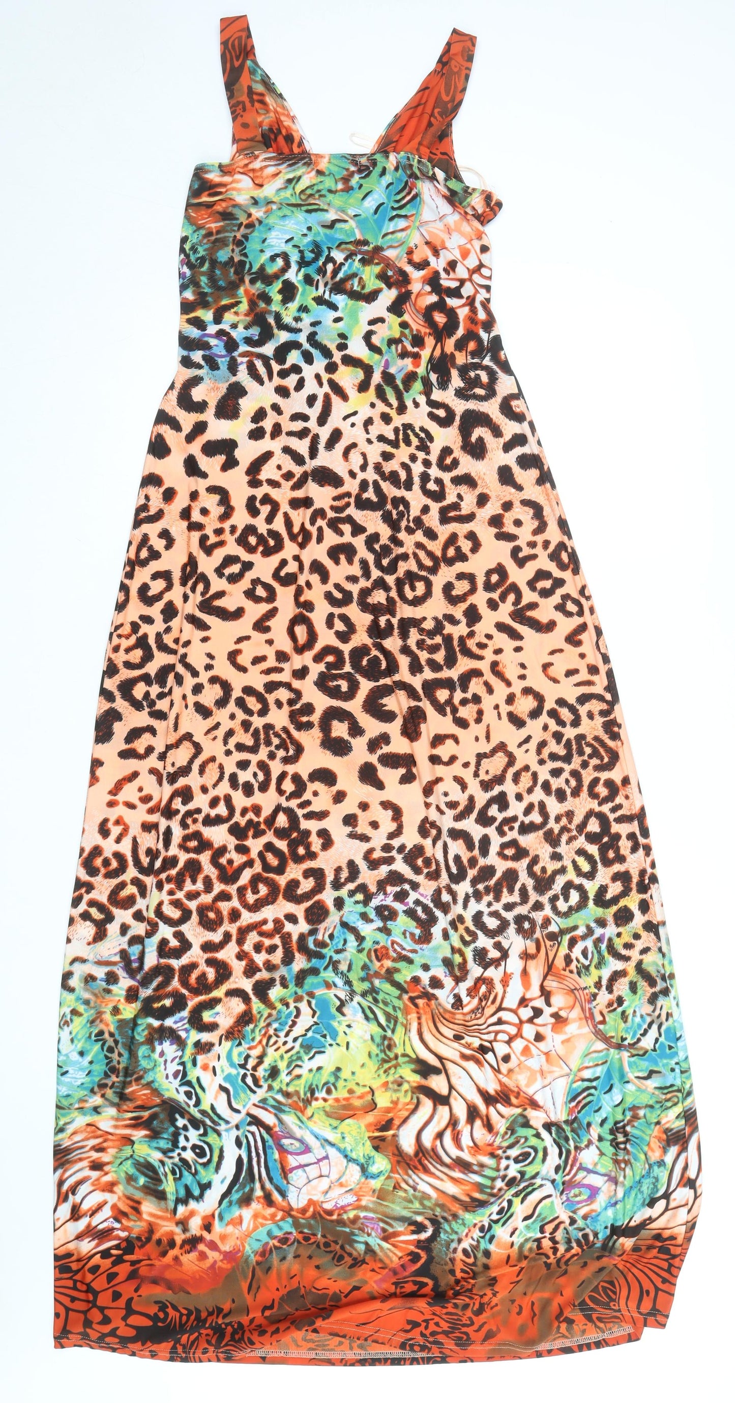 Quiz Women’s Multicoloured Animal Print Maxi Dress Size 10 Sleeveless V-Neck