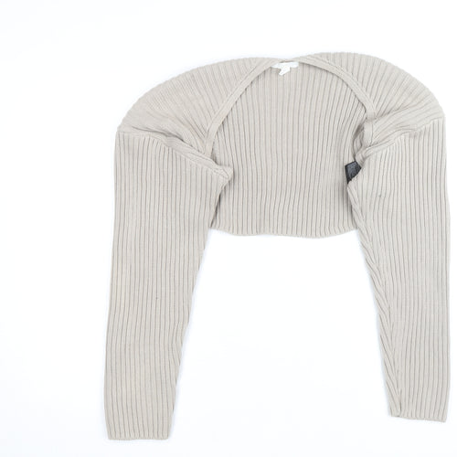 H&M Women Beige Ribbed Knit Shrug Jumper Size 12