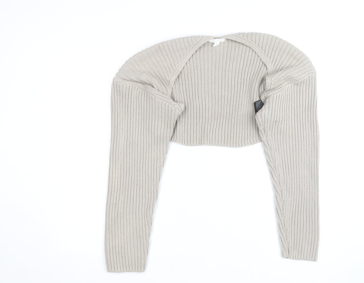 H&M Women Beige Ribbed Knit Shrug Jumper Size 12