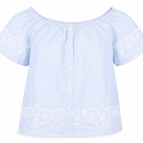Dunnes Stores Women’s Blue Embroidered Off Shoulder Blouse Size 8