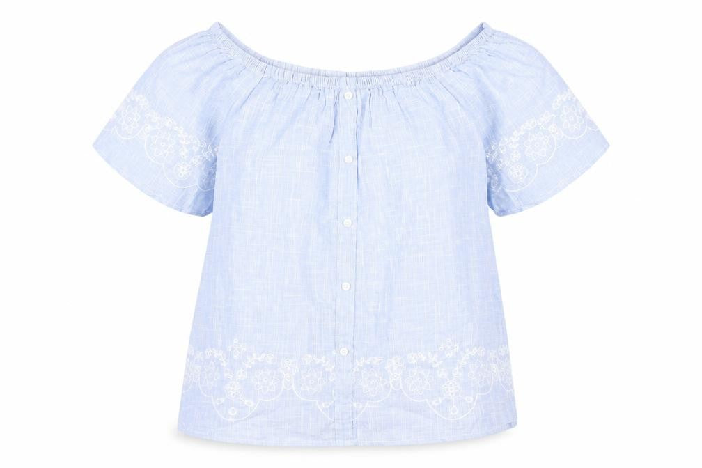 Dunnes Stores Women’s Blue Embroidered Off Shoulder Blouse Size 8