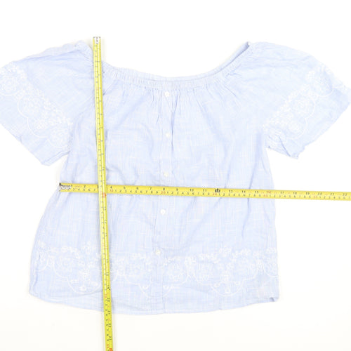 Dunnes Stores Women’s Blue Embroidered Off Shoulder Blouse Size 8