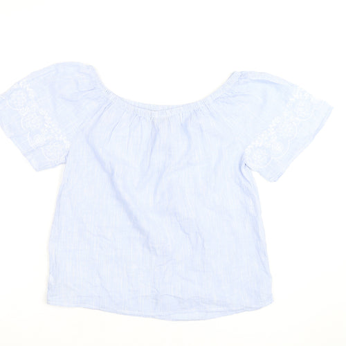 Dunnes Stores Women’s Blue Embroidered Off Shoulder Blouse Size 8